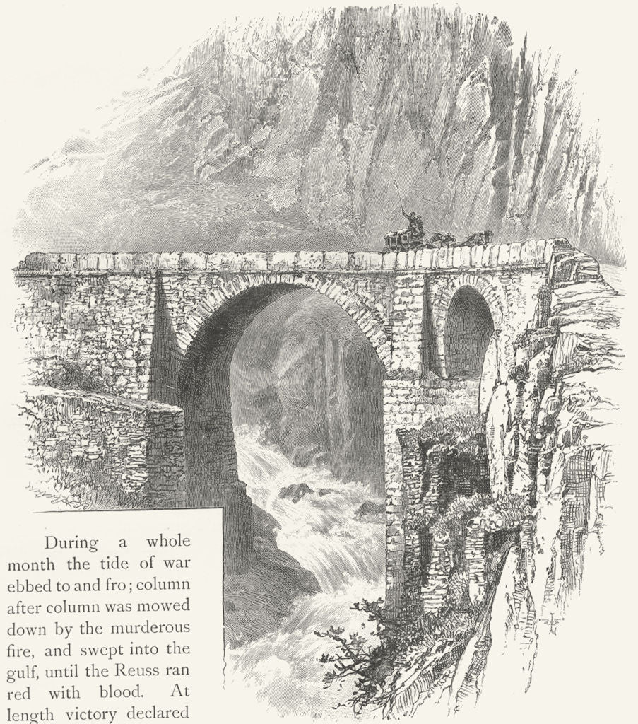 SWITZERLAND. Devil's bridge, St Gotthard 1891 old antique print picture